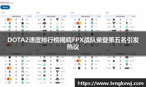 DOTA2速度排行榜揭晓FPX战队荣登第五名引发热议